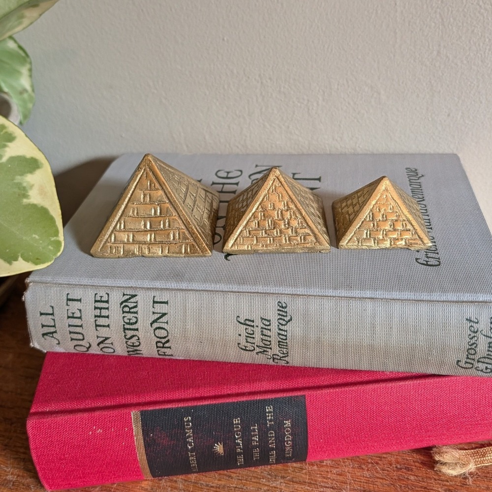 Vintage Brass Nesting Pyramids Set of 3 Egypt Decorative Objects Gold Tone